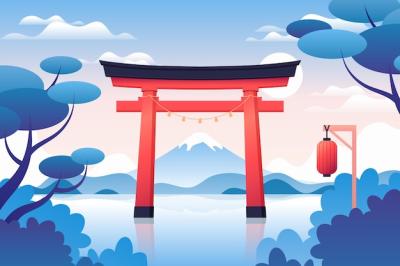 Gradient Landscape with Torii Gate – Free Stock Photo, Download for Free