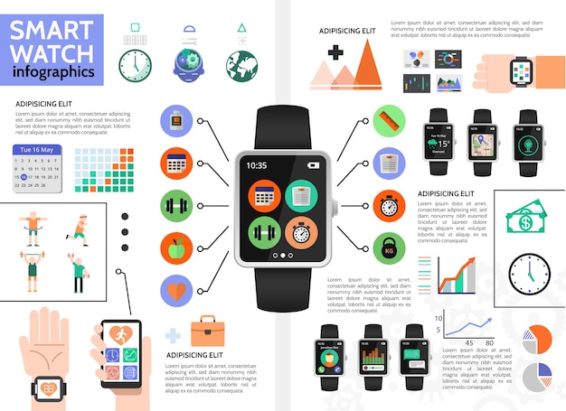 Flat Smart Watch Infographic Concept – Free to Download