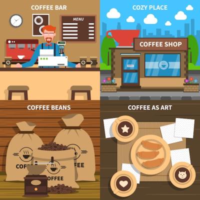 Coffee Concept 4 Flat Icons Square – Free Stock Photo, Download for Free