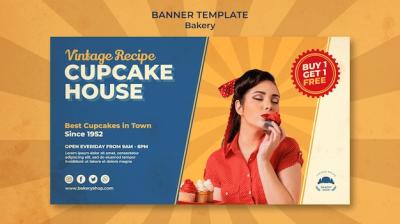 Horizontal Banner Design for Vintage Bakery Shop – Free Download