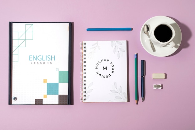 Mock-Up of an English Learning Book with Stationery – Free Stock Photo, Download for Free