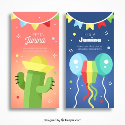 Festa Junina Banners Featuring Cactus and Kite – Free Download