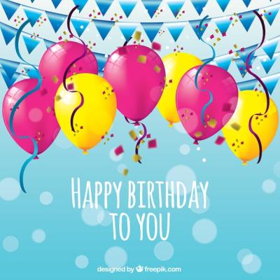 Celebrate with a Colorful Birthday Background Featuring Balloons and Garland – Free Download