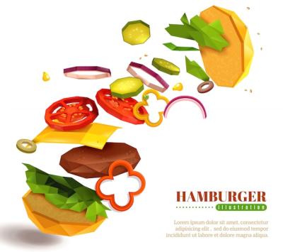 3D Flying Hamburger Illustration – Free Download, Download Free Stock Photo