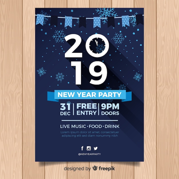 Flat New Year 2019 Flyer Template – Free Download