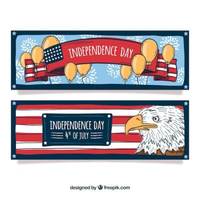 Hand Drawn Pack of USA Independence Banners – Free Download