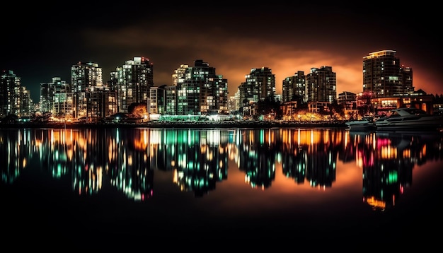 Bright City Lights Reflecting on Waterfront at Dusk – Free Stock Photo for Download