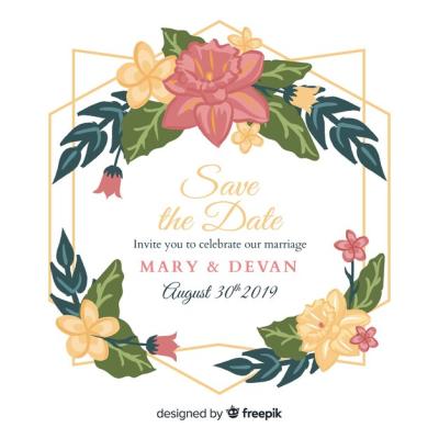 Hand Painted Floral Frame Wedding Invitation – Free Download