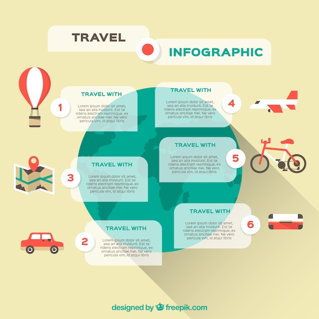 Travel Infographic Featuring Six Options and World Map – Free Download