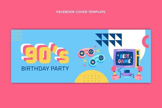 90s Nostalgic Flat Design Birthday Facebook Cover – Free Download