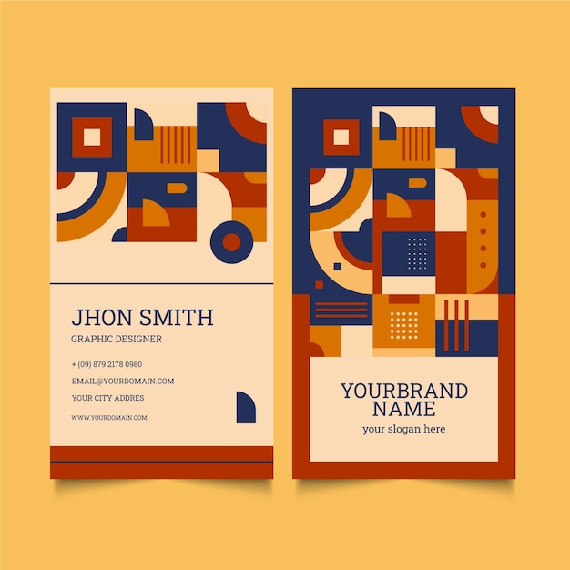 Flat Mosaic Vertical Business Card Template – Free Download