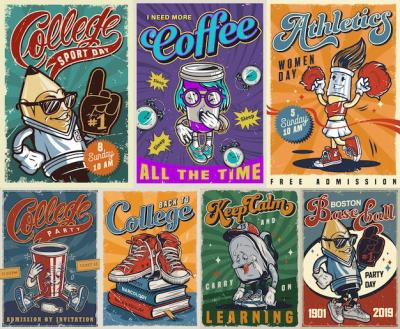 Vintage Colorful College Posters Collection – Free Download