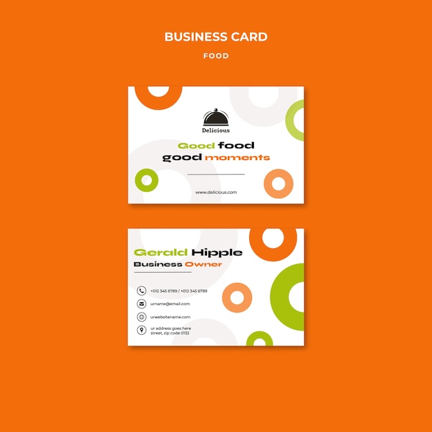 Horizontal Business Card Template with Circles Design for Food Ordering – Free Download