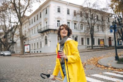 Happy Young Woman Enjoying Coffee – Free Download