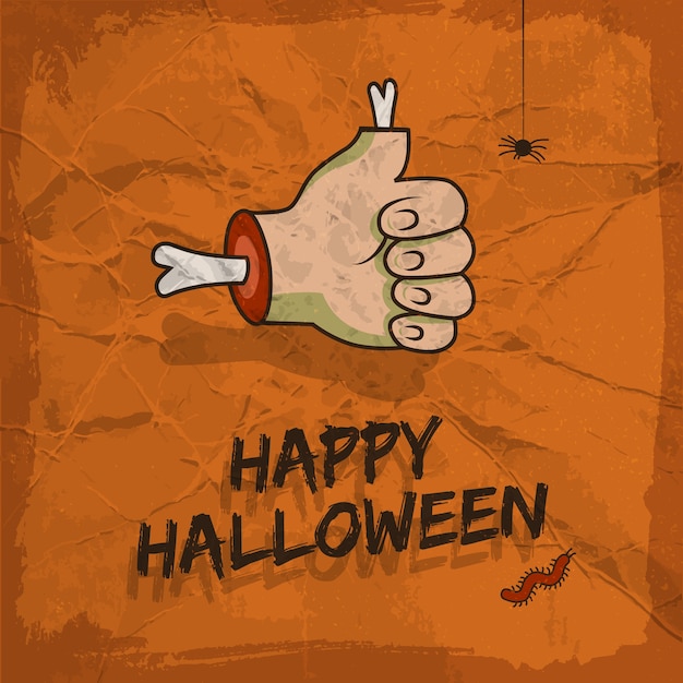 Happy Halloween Design Featuring Approval Gesture, Hanging Spider, and Worm – Free Download