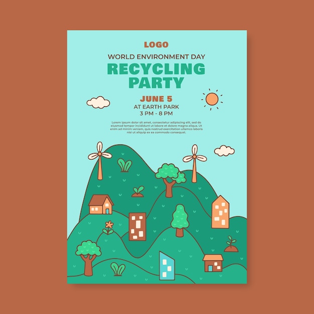 Hand Drawn Vertical Poster Template for World Environment Day Celebration – Free Download