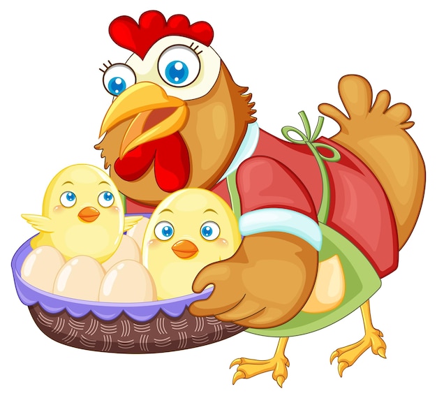 Cute Chicken Cartoon Character with Eggs – Free Download