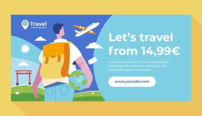 Flat Travel Time Horizontal Sale Banner Template – Free Download