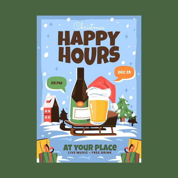 Flat Christmas Beer Vertical Poster Template – Free Download