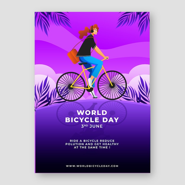 Gradient World Bicycle Day Vertical Poster Template – Free Download