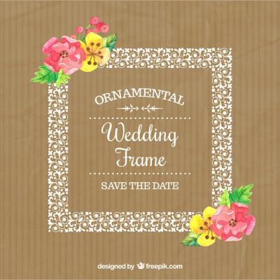 Decorative Wedding Frame with Colorful Flowers – Free Download