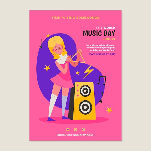 Flat Vertical Poster Template for World Music Day Celebration – Free Download