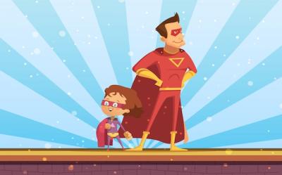 Cartoon Superheroes in Red Cloaks Against a Sunlit Background – Free Download