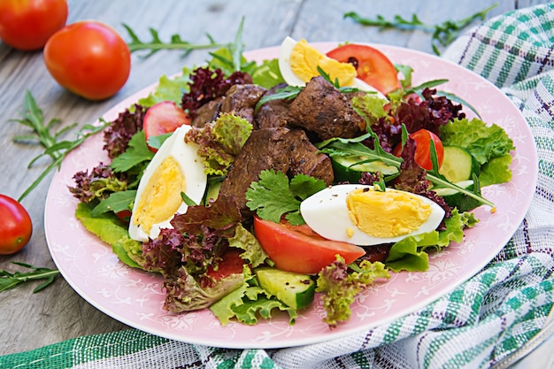 Healthy Chicken Liver Salad with Tomato, Cucumber, and Eggs – Free Download