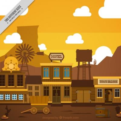 Flat Wild West Scene in Brown Tones – Download Free Stock Photo