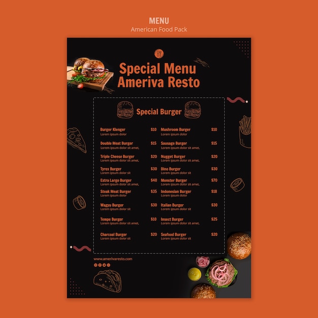 American Food Concept Menu Template – Free Download