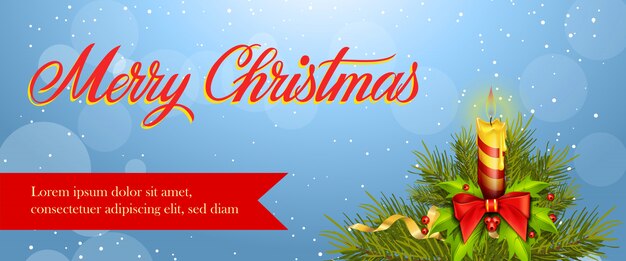 Merry Christmas Banner Design with Burning Candle – Free Download