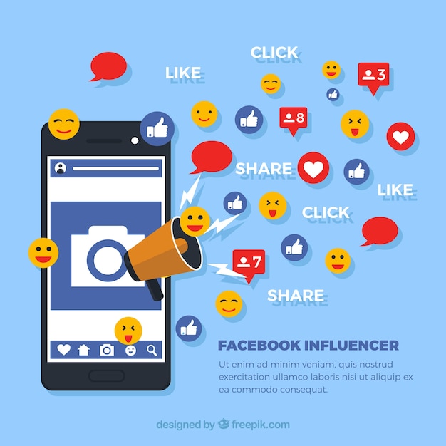 Facebook Influencer Background with Device and Emoticons – Free Download