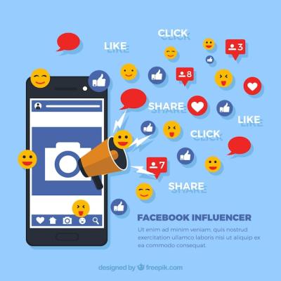 Facebook Influencer Background with Device and Emoticons – Free Download