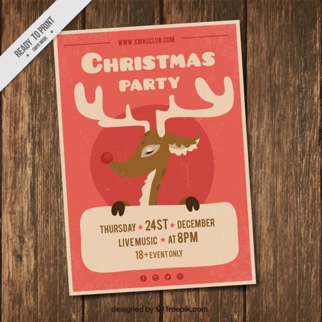 Beautiful Christmas Party Flyer Featuring Reindeer – Free Download