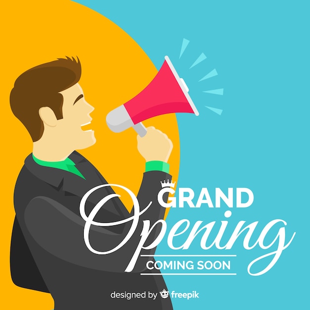 Grand Opening Background with Man Talking Through Megaphone – Free Download