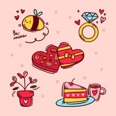 Hand-Drawn Valentine’s Day Element Collection – Free to Download