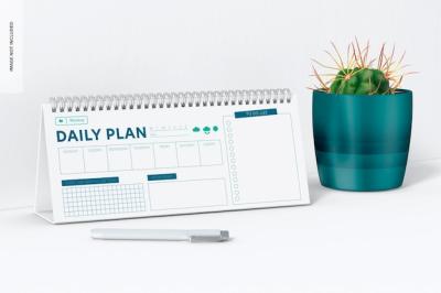 Horizontal Desk Calendar with Plant Pot Mockup – Free Download