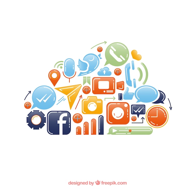 Cloud-Shaped Social Media Elements in Flat Style – Free Download