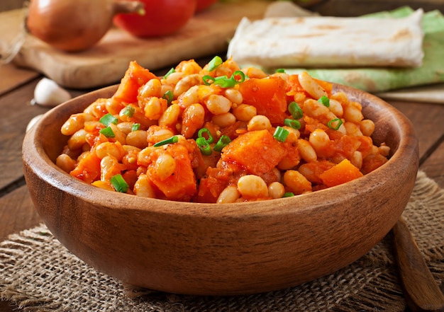 Delicious Stewed White Beans and Sliced Pumpkin in Tomato Sauce – Free to Download