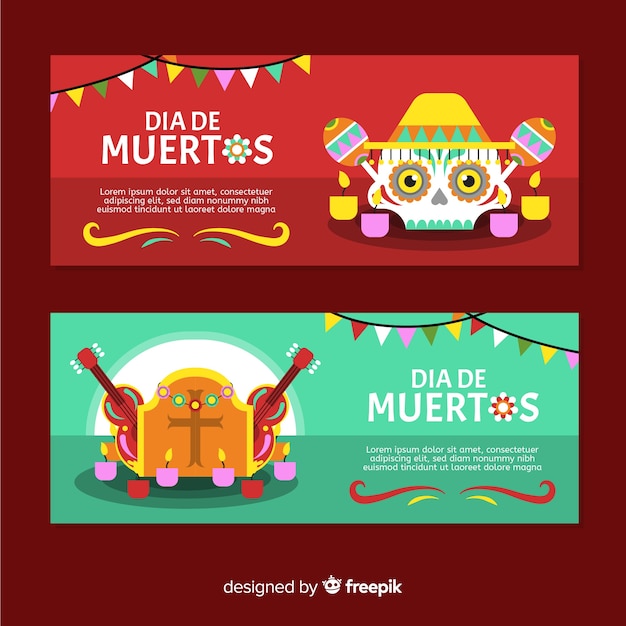 Dia de Muertos Banners in Flat Design – Download Free Stock Photo