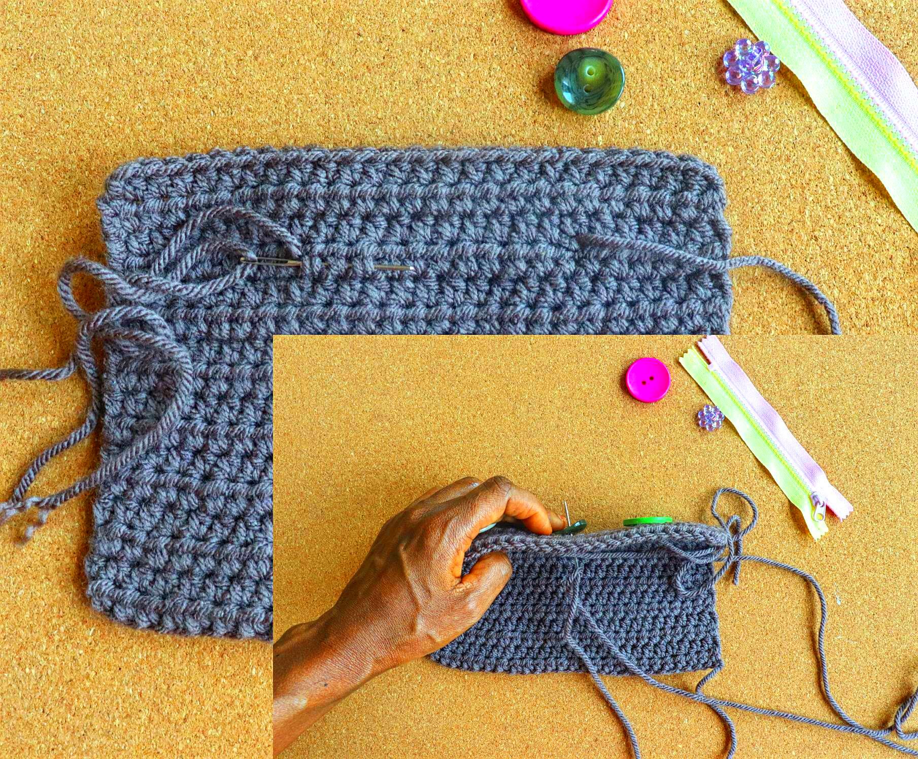 How to Sew Notions Onto Crochet Fabric Photo Tutorial