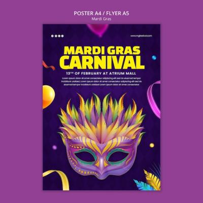 Mardi Gras Celebration Poster Template – Free Download