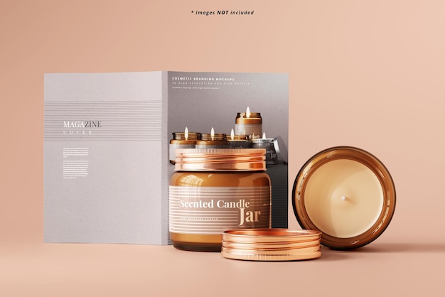 Amber Glass Candle Jar Mockup – Free Download Stock Photo