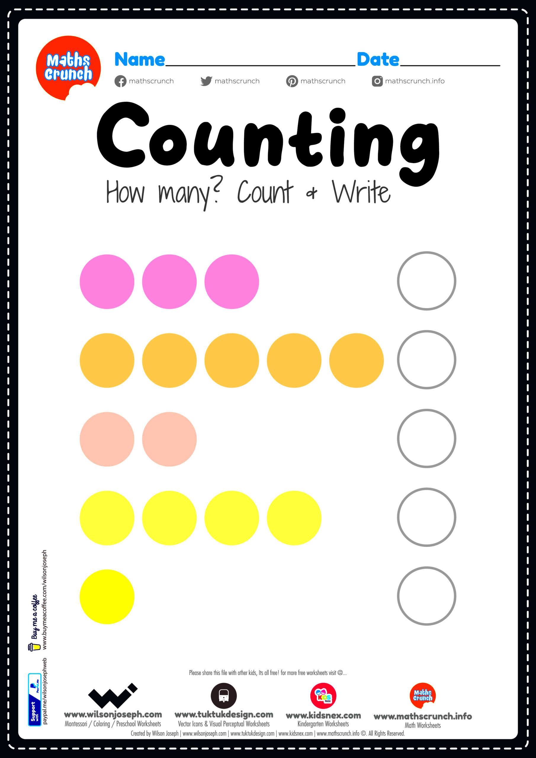 Math Worksheet Counting Colors Free Printable PDF for Kids