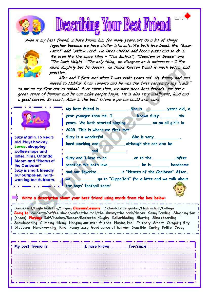 Describing your Best Friend  ESL worksheet by Zora