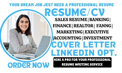 I Will Write Sales, Banking, Marketing, Finance, Accounting, Realtor, Executive Resume