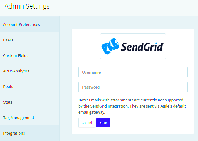 SendGrid Integration Setup in Agile CRM