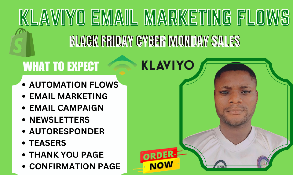 I will set up shopify blackfriday sales email marketing bfcm flows with klaviyo