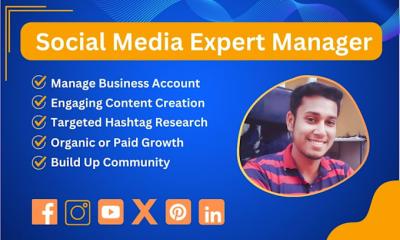 I will be your monthly social media marketing expert manager and content creator