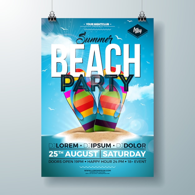 Summer Party Flyer Featuring Colorful Flip-Flop on Tropical Island – Free Download